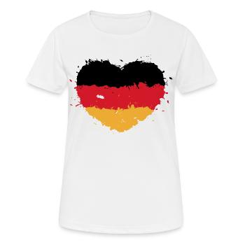 Deutschland Herz – Schwarz Rot Gold Flagge - Frauen T-Shirt atmungsaktiv - Weiß - Vorne - AI Model Female 172 dark (172cm)