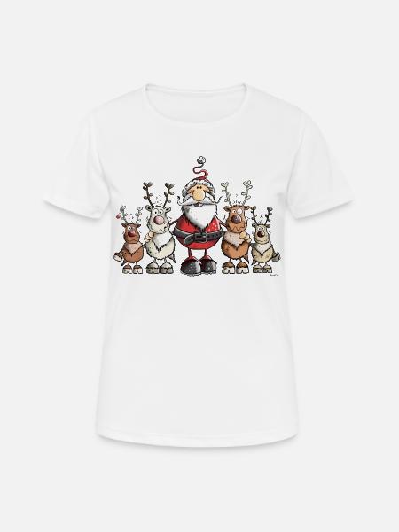 Weihnachtsmann unter Rentieren - Frauen T-Shirt atmungsaktiv - Weiß