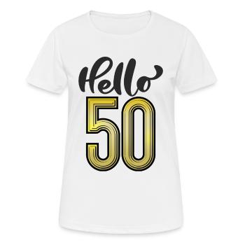 Hello 50 - Frauen T-Shirt atmungsaktiv - Weiß - Vorne - AI Model Female 172 dark (172cm)