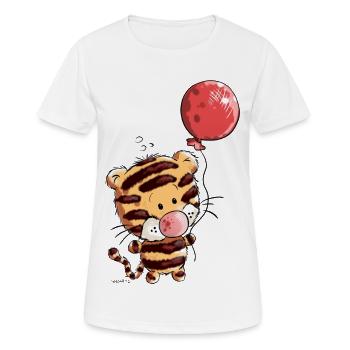 Niedlicher Tiger mit Ballon I Luftballon Tierkind  - Frauen T-Shirt atmungsaktiv - Weiß - Vorne - AI Model Female 172 dark (172cm)