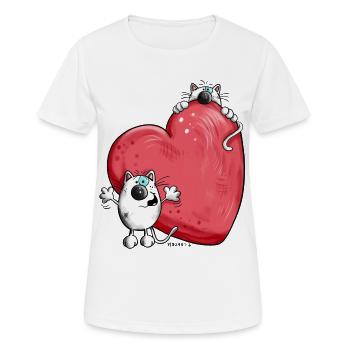 Chats avec un grand coeur rouge - T-shirt respirant Femme - blanc - Devant - AI Model Female 172 dark (172cm)