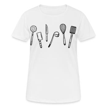 Küche, kochen, Utensilien - Frauen T-Shirt atmungsaktiv - Weiß - Vorne - AI Model Female 172 dark (172cm)