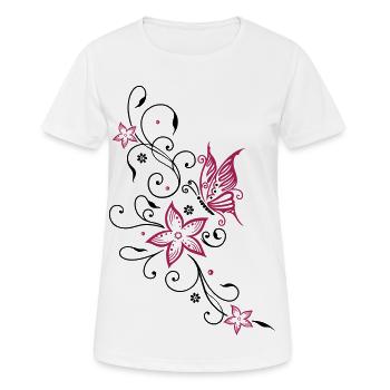 Flowers with filigree floral ornament, butterfly - Women's Breathable T-Shirt - white - Front - AI Model Female 172 dark (172cm)