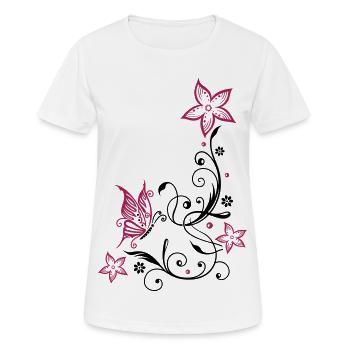 Flowers with filigree floral ornament, butterfly - Women's Breathable T-Shirt - white - Front - AI Model Female 172 dark (172cm)