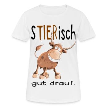 Tierisch gut drauf - Stier - Bulle - Comic - Fun - Frauen T-Shirt atmungsaktiv - Weiß - Vorne - AI Model Female 172 dark (172cm)