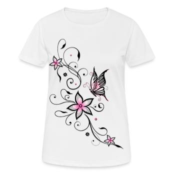 Vrille de filigrane avec papillon et fleurs. - T-shirt respirant Femme - blanc - Devant - AI Model Female 172 dark (172cm)