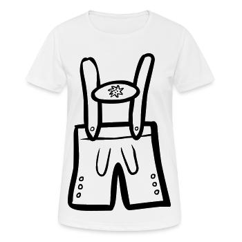 Latzhose – Schwarz-Weiß-Zeichnung – einfärbbar - Frauen T-Shirt atmungsaktiv - Weiß - Vorne - AI Model Female 172 dark (172cm)