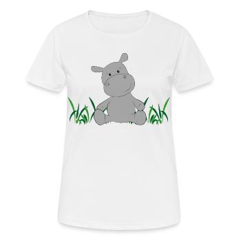 Nilpferd auf Wiese - Frauen T-Shirt atmungsaktiv - Weiß - Vorne - AI Model Female 172 dark (172cm)