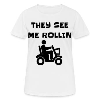 Ils me voient rouler avec mon scooter de mobilité # - T-shirt respirant Femme - blanc - Devant - AI Model Female 172 dark (172cm)