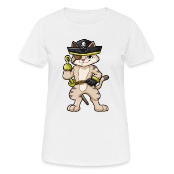 Katze Pirat Hakenhand Augenklappe - Frauen T-Shirt atmungsaktiv - Weiß - Vorne - AI Model Female 172 dark (172cm)