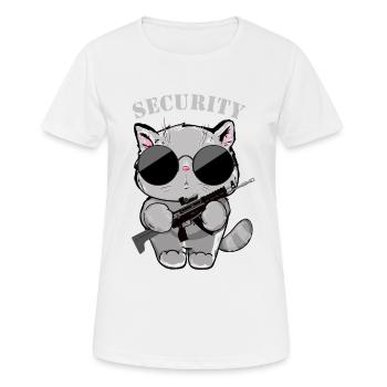 Agent de sécurité Cat avec pistolet - T-shirt respirant Femme - blanc - Devant - AI Model Female 172 dark (172cm)