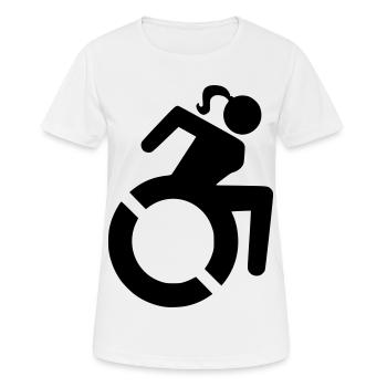 Frau im Rollstuhl, weibliche Rolle, Rollstuhl # - Frauen T-Shirt atmungsaktiv - Weiß - Vorne - AI Model Female 172 dark (172cm)