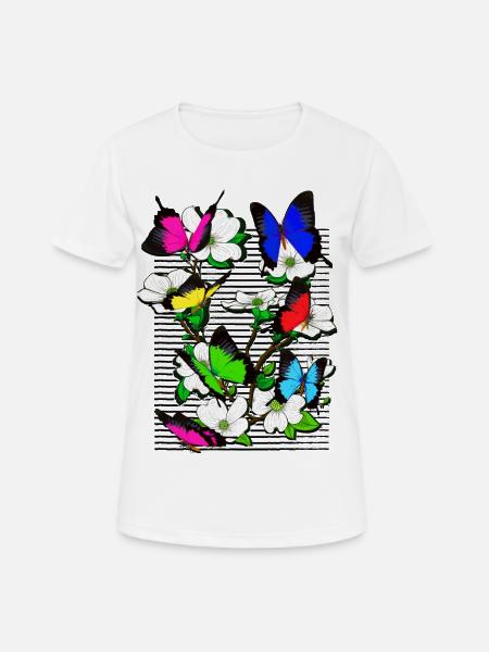Papillon Papillon - papillon - bouquet de fleurs - T-shirt respirant Femme - blanc