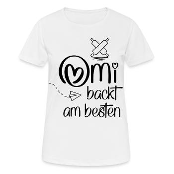 Omi backt am besten - Frauen T-Shirt atmungsaktiv - Weiß - Vorne - AI Model Female 172 dark (172cm)