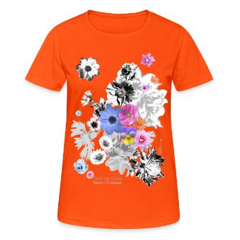 Flower Power N°6 - Frauen T-Shirt atmungsaktiv - Neonorange - Vorne - AI Model Female 172 dark (172cm)