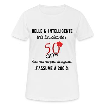 anniversaire 50 ans - T-shirt respirant Femme - blanc - Devant - AI Model Female 172 dark (172cm)