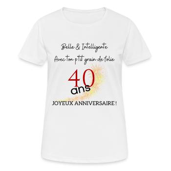 anniversaire 40 ans - T-shirt respirant Femme - blanc - Devant - AI Model Female 172 dark (172cm)
