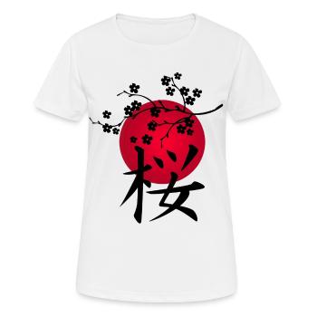 Japanische Kirsche schwarz und rote Sonne - Frauen T-Shirt atmungsaktiv - Weiß - Vorne - AI Model Female 172 dark (172cm)
