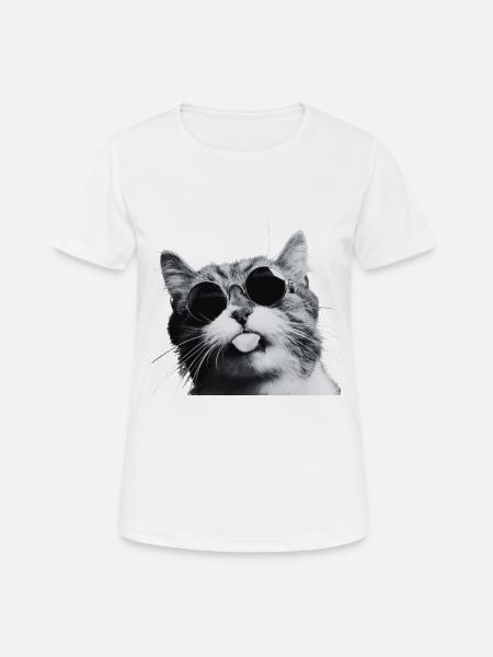 Chill Cat in Round Sunglasses - Women's Breathable T-Shirt - white