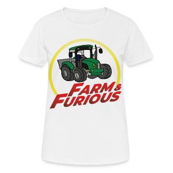 Farm and Furious - Humor Parody Tractor - Women's Breathable T-Shirt - white - Front - AI Model Female 172 dark (172cm)