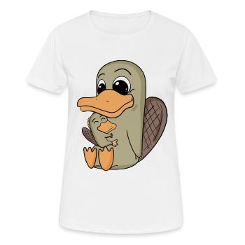 Schnabeltier Familie - Schnabeltier mit Baby - Frauen T-Shirt atmungsaktiv - Weiß - Vorne - AI Model Female 172 dark (172cm)