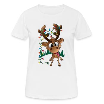Weihnachtsrentier Rudolph mit LED-Leuchten - Frauen T-Shirt atmungsaktiv - Weiß - Vorne - AI Model Female 172 dark (172cm)