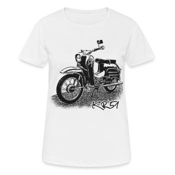 SIMSON Schwalbe KR51 - Frauen T-Shirt atmungsaktiv - Weiß - Vorne - AI Model Female 172 dark (172cm)
