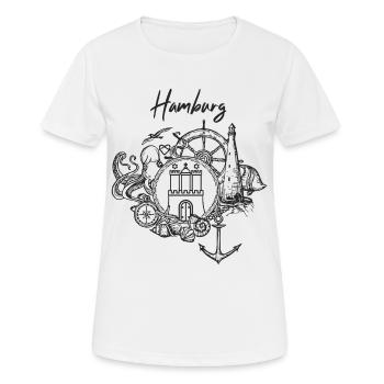 Maritimes Hamburg - Frauen T-Shirt atmungsaktiv - Weiß - Vorne - AI Model Female 172 dark (172cm)