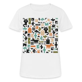 Katze Fuchs Vogelmuster l mehrfarbig - Frauen T-Shirt atmungsaktiv - Weiß - Vorne - AI Model Female 172 dark (172cm)