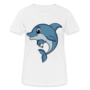 Delfin Familie - Delfin mit Baby - Delfin Motiv - Frauen T-Shirt atmungsaktiv - Weiß - Vorne - AI Model Female 172 dark (172cm)