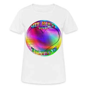 Regenbogen mit Herz und Toleranz ohne Mauer - Frauen T-Shirt atmungsaktiv - Weiß - Vorne - AI Model Female 172 dark (172cm)