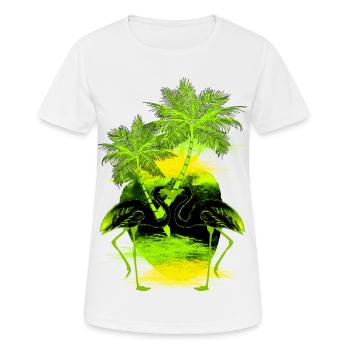 Palm flamingo green yellow - Women's Breathable T-Shirt - white - Front - AI Model Female 172 dark (172cm)