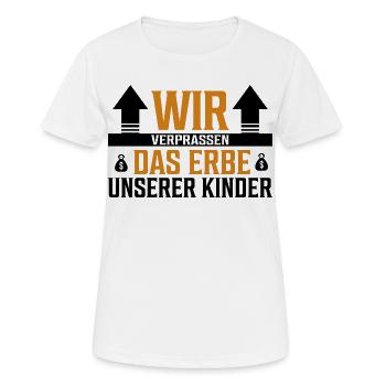 Wir verprassen das Erbe unserer Kinder - Sticker - Frauen T-Shirt atmungsaktiv - Weiß - Vorne - AI Model Female 172 dark (172cm)