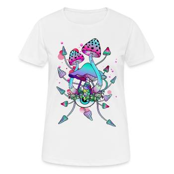 Magic Mushrooms, psychedelische Pilz Augen Kunst - Frauen T-Shirt atmungsaktiv - Weiß - Vorne - AI Model Female 172 dark (172cm)