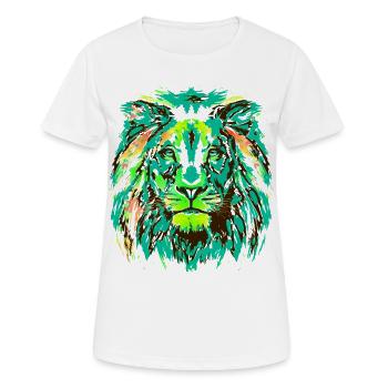 Schöner Löwe - Bunter Löwenkopf - Katzenaugen - Frauen T-Shirt atmungsaktiv - Weiß - Vorne - AI Model Female 172 dark (172cm)