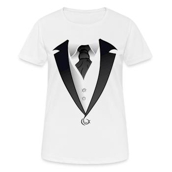 Anzug Smoking Kostüm - Frauen T-Shirt atmungsaktiv - Weiß - Vorne - AI Model Female 172 dark (172cm)