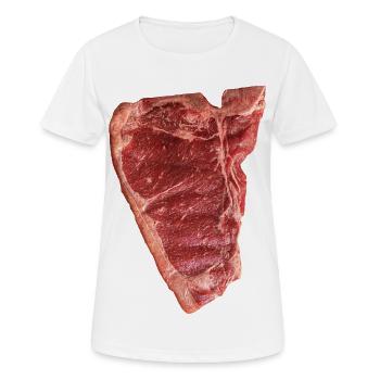 Rohes Steakgrafik Shirt - Frauen T-Shirt atmungsaktiv - Weiß - Vorne - AI Model Female 172 dark (172cm)