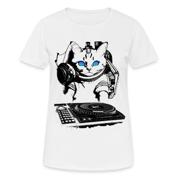 Katzen DJ mit Mischpult - Frauen T-Shirt atmungsaktiv - Weiß - Vorne - AI Model Female 172 dark (172cm)