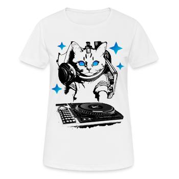 DJ Katze mit Mischpult - Frauen T-Shirt atmungsaktiv - Weiß - Vorne - AI Model Female 172 dark (172cm)