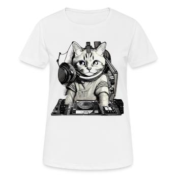 DJ Katze mit Mischpult - Frauen T-Shirt atmungsaktiv - Weiß - Vorne - AI Model Female 172 dark (172cm)