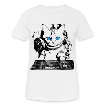 DJ Katze mit Mischpult - Frauen T-Shirt atmungsaktiv - Weiß - Vorne - AI Model Female 172 dark (172cm)