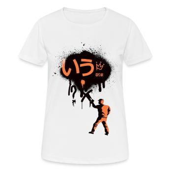 Abstrakt Sprayer Logo - Frauen T-Shirt atmungsaktiv - Weiß - Vorne - AI Model Female 172 dark (172cm)