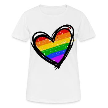 Regenbogen Herz Lgbt Homosexuell Menschenrechte - Frauen T-Shirt atmungsaktiv - Weiß - Vorne - AI Model Female 172 dark (172cm)