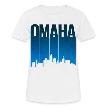Dégradé bleu de la ligne d’horizon d’Omaha - T-shirt respirant Femme - blanc - Devant - AI Model Female 172 dark (172cm)