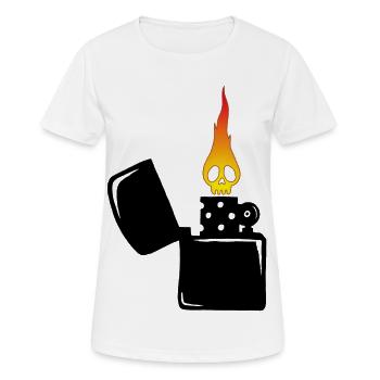 Flammenschädel und schwarzes Feuerzeug - Frauen T-Shirt atmungsaktiv - Weiß - Vorne - AI Model Female 172 dark (172cm)