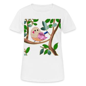 oiseau sur une branche imitation tissu cousu - T-shirt respirant Femme - blanc - Devant - AI Model Female 172 dark (172cm)