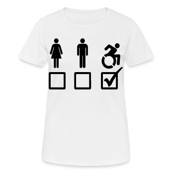 Tous les utilisateurs de fauteuils roulants sont adaptés* - T-shirt respirant Femme - blanc - Devant - AI Model Female 172 dark (172cm)