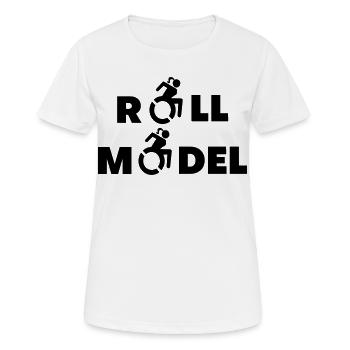 Eine weibliche Rollstuhlfahrerin ist Rollenmodell * - Frauen T-Shirt atmungsaktiv - Weiß - Vorne - AI Model Female 172 dark (172cm)