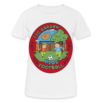 1 FC Garden, Kinderfußball - Frauen T-Shirt atmungsaktiv - Weiß - Vorne - AI Model Female 172 dark (172cm)