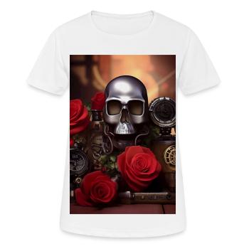 Metall Totenkopf mit Rosen - Frauen T-Shirt atmungsaktiv - Weiß - Vorne - AI Model Female 172 dark (172cm)